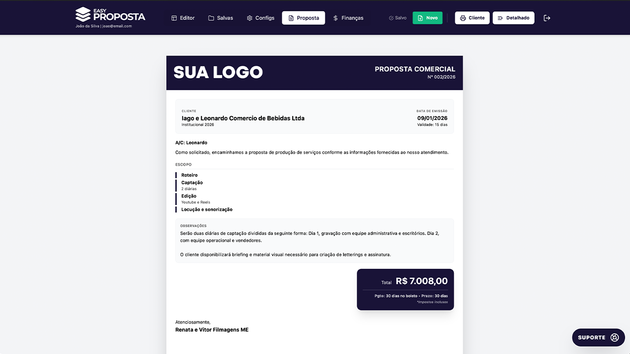 Modelo de Proposta Comercial Audiovisual PDF